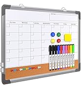 Monthly Calendar Whiteboard Dry Erase Cork Board Combination for Wall, 17"x13" Magnetic Dry Erase...