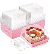 Ocmoiy 7x7x4 Inches Pink Paper Cake Boxes with Clear Lids for 6 Inch Cakes, 20 Pack Square Dispos...