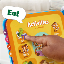 Child pressing an animal picture on an interactive page