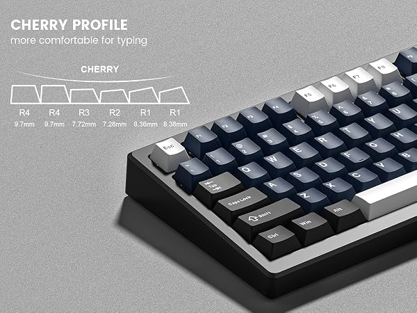 Double Shot PBT keycaps, Cherry Profile Keyboard Key cap, black blue white Custom keycaps 75 Percent