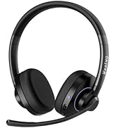 Bluetooth Headset with Noise Cancelling Microphone &amp; Mic Mute, 30H+ Talking Time Wireless Headset...