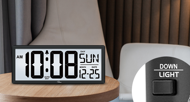 backlit digital wall clock