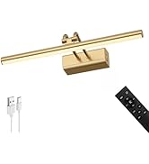 Gold Battery Operated Picture Light for Wall, Cordless Wall Lamp for Painting Photo Artwork , Rem...