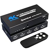HDMI Switch 4K@60Hz, NerdEthos 4 Port HDMI 2.0 Switcher Selector 4 in 1 Out HDMI Switch with IR R...