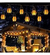 Solar String Lights for Outside, 33Ft Solar Patio Light with 15 Flickering Flame Light Bulbs, Wat...