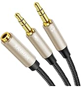 XANHAM 3.5mm Headphone Splitter for Computer Y Shape 1/8 Inch Aux 2 TRS Male to 1 TRRS Female Mic...