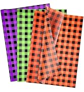 NEBURORA 60 Sheets Halloween Tissue Paper 14 x 20inch Orange Green Purple Buffalo Plaid Wrapping ...