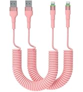 Coiled Lightning Cable for Apple Carplay [MFi Certified], 2 Pack Retractable iPhone Charger Cable...