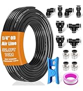 mankk 1/4" Air Line Tubing Kit Air Hose Fittings 1/4”(6.35mm) OD x 32.8 Feet Polyurethane PU Tube...
