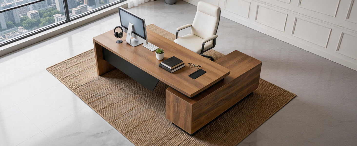 L Shaped Executive Desk with Drawers