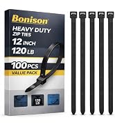 Zip Ties 12 inch Heavy Duty Zip Ties with 120 Pounds Tensile Strength, Black Cable Ties for Multi...