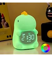 Dinosaurs Alarm Clock with Night Light for Kids with Sleep Training and Sound Machine, Rechargeab...
