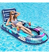 iGeeKid Inflatable Tanning Pool Float Lounger,Pool Floats Adult with Cup Holders &amp; Backrest Water...