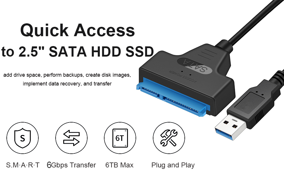 USB 3.0 to SATA adapter connecting a laptop to a 2.5-inch SSD