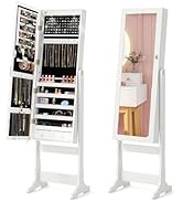 Giantex Standing Jewelry Armoire, Lockable Jewelry Cabinet with Full Length Mirror, LED Lights, 4...