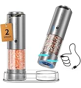 CIRCLE JOY Electric Salt and Pepper Grinder Set Stainless Steel Rechargeable Salt and Pepper Grin...