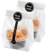(200Pcs)100pcs Translucent Plastic Bags/Cellophane Bags with 100pcs Hand made Stickers for Cookie...