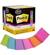 Post-it Super Sticky Notes, Assorted Bright Colors, 3x3 in, 15 Pads/Pack, 45 Sheets/Pad, 2x the S...