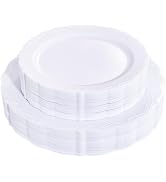U-QE 50PCS White-Plastic-Plates for Party - High End Disposable Plates for Weddings - White Plate...