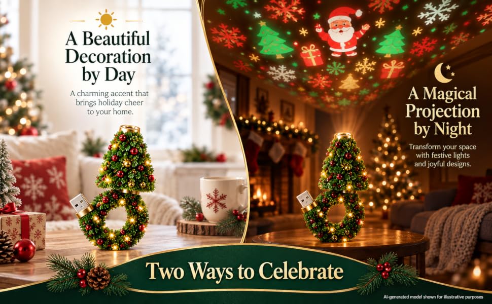 Christmas Projector Light, USB Holiday Projector for Wall Ceiling Decor