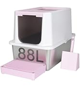 RIZZARI Stainless Steel Cat Litter Box, Semi-Enclosed Litter Box with Raised Edges, Anti-Leakage ...