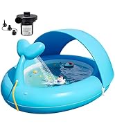 COBOPANDA Inflatable Kids Pool with Canopy,Blue Whale Sprinkler Baby Swimming Pool for Toddlers,P...