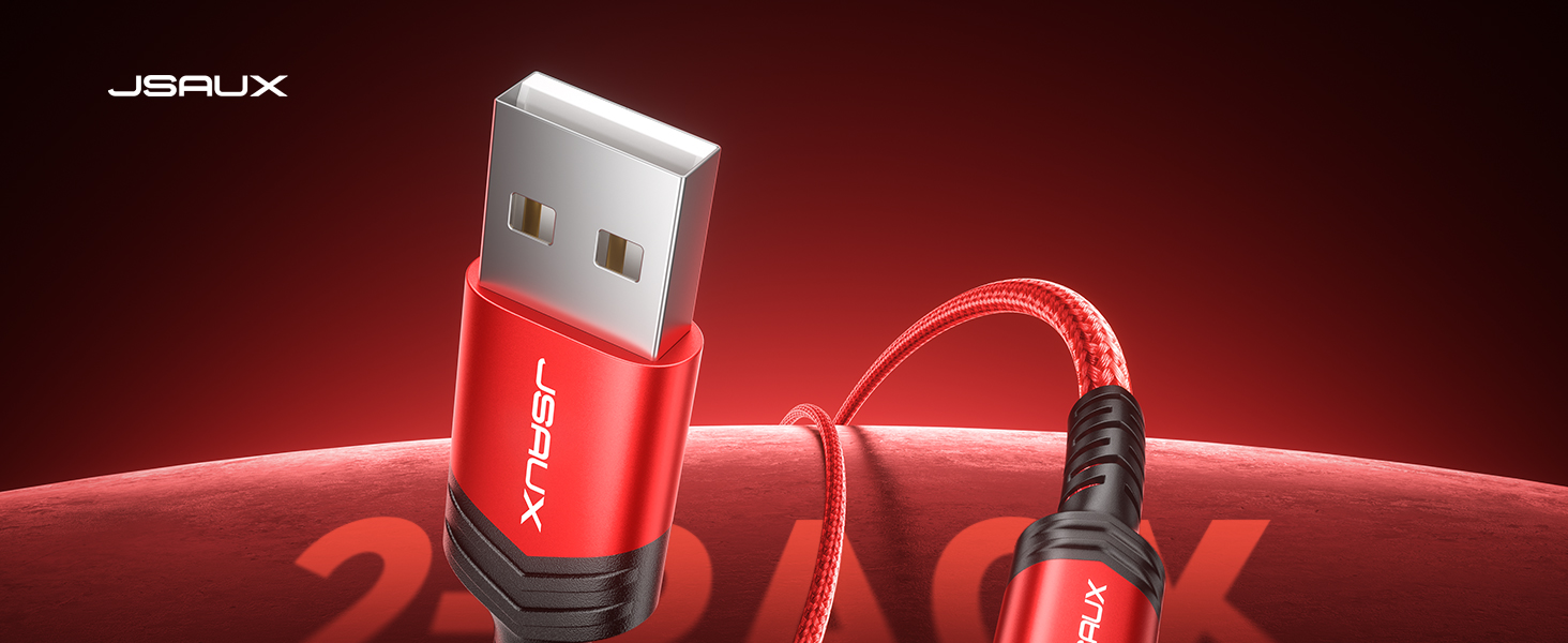 JSAUX 2-Pack USB A to USB C Cable: Durable nylon braided design for safe charging and data sync.