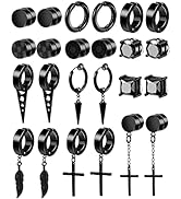 ONESING 12 Pairs Black Magnetic Earrings for Men Clip On Earrings for Men Fake Earrings Mens Earr...