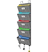 Over The Door Hanging Wall File Organizer Folders with 5 Pockets for Papers, Magazines, Office Su...