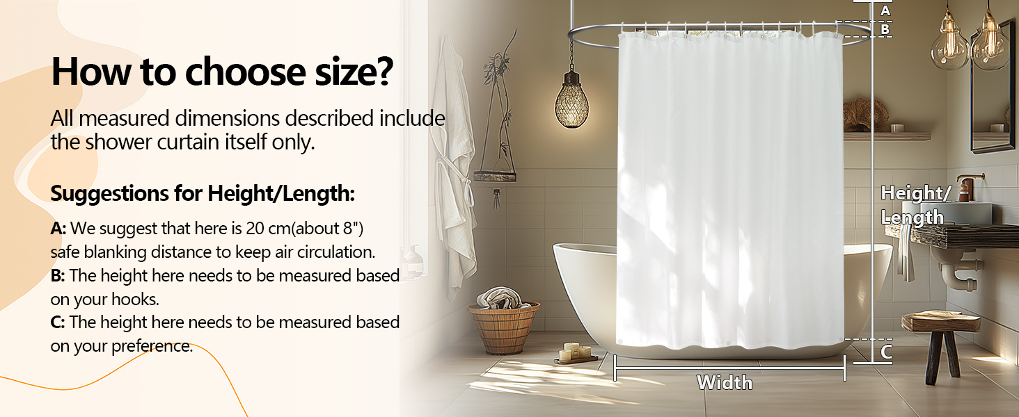 Seenus Soft Hotel Quality Fabric Shower Curtain Liner with Weighted Magnets