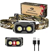 Mossy Oak 600 Lumens Rechargeable Headlamp, Lightweight LED Headlight with White &amp; Red Light, Wat...