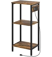 Asgolion Tall End Table with Charging Station, 3 Tier Narrow Tall Nightstand with Storage, Slim S...