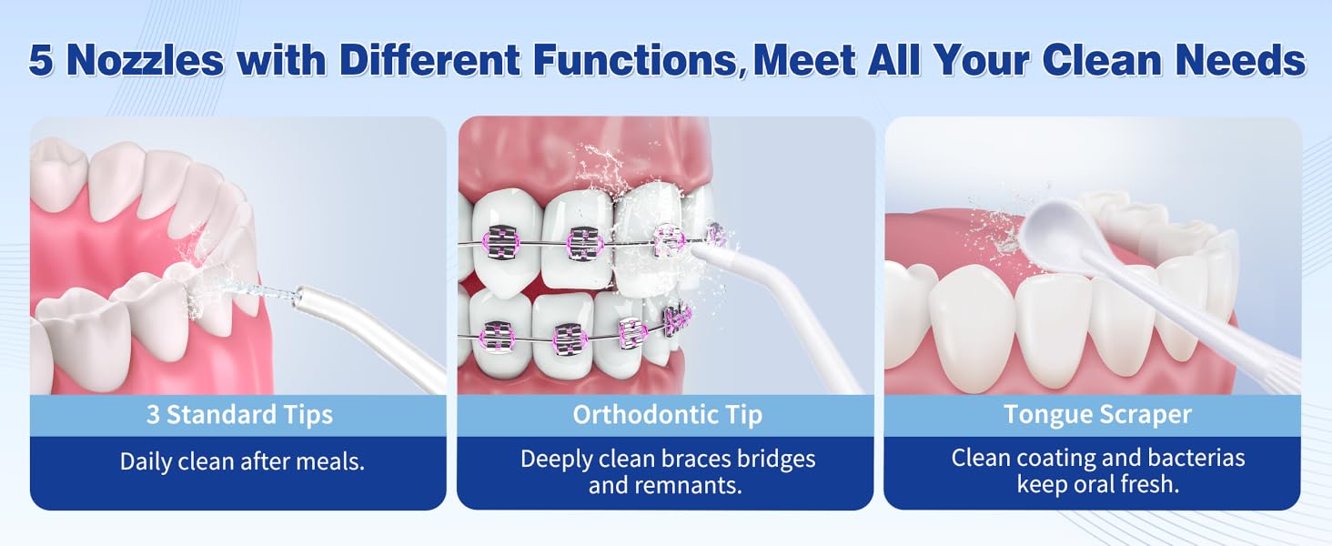 Tovendor electric flosser with 5 Multifunction Nozzles will help you keep oral and teeth health