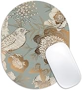 Velluxion Vintage Bird Mouse Pad, 6 x 8 in Floral Botanical Design, Oval Portable Mousepad with N...