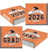 50 Pack Orange Graduation Napkins, 6.5" X 6.5" Disposable Grad Party Napkins, Graduation Decorati...