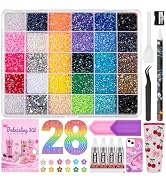 40000Pcs Bedazzling Kit with Rhinestones, 28 Colors 3mm Resin Jelly Flatback Gems, All-in-One Bed...