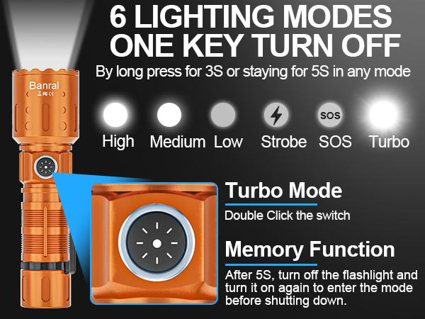 6 LIGHTING MODES AND ONE KEY TURN OFF