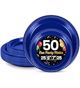 LANLISA 50 Pcs Royal Blue Plastic Plates For Party, 25-9" &amp; 25-7" Disposable Cake Dessert Plates ...