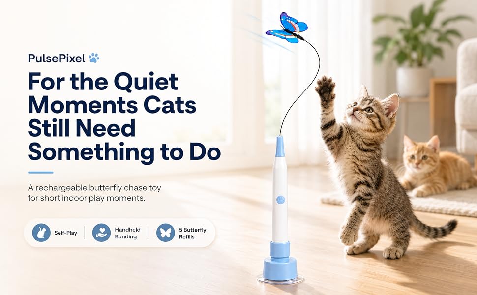 PulsePixel rechargeable butterfly cat toy for indoor cats