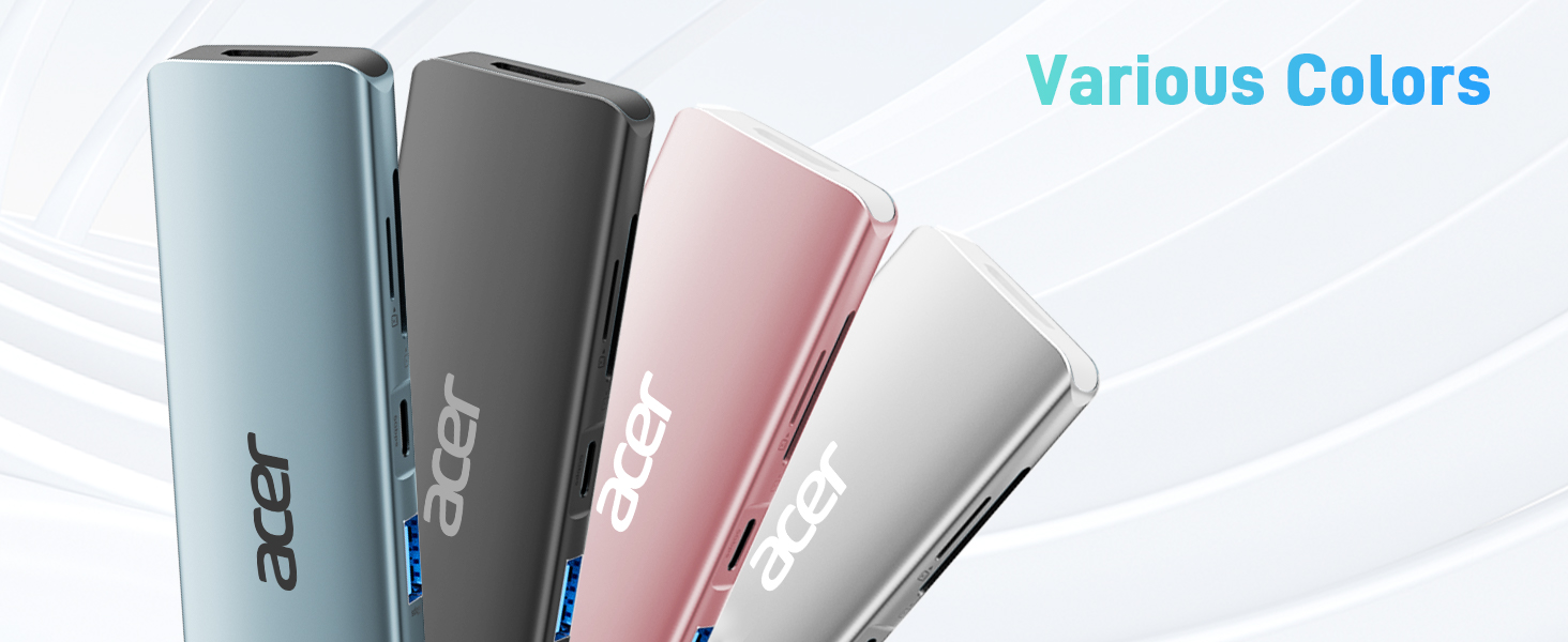 Acer laptop sleeves in four colors: light blue, dark gray, pink, and white, arranged in a fan display pattern.