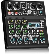 Doslnlya XR-4 Black Professional 4-Channel DJ Mixer with Built-in DSP 99 Sound + Bluetooth 5.0 US...