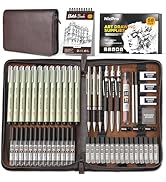 Nicpro 58 PCS Art Drawing Supplies Kit in Leather Case, Art Mechanical Pencil Set with 6 Metal Dr...