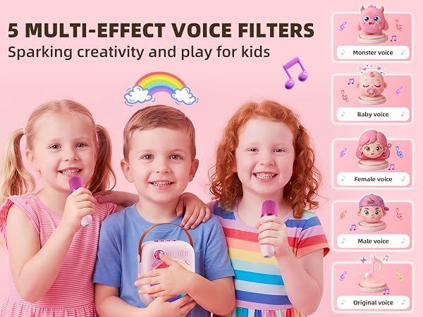 Kids Karaoke Machine Ages 3-12, Bluetooth 5.3 Speaker with 2 Wireless Mics