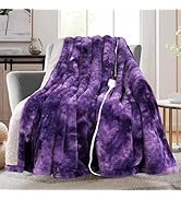 MAXEVE Electric Heated Throw Rabbit Faux Fur Blanket with 6 Heating Levels &amp; 4H Auto Off, Fast He...