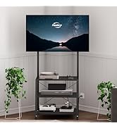 HOOBRO Rolling TV Stand with Mount and Power Outlet Up to 55 inch TVs, Corner Entertainment Cente...