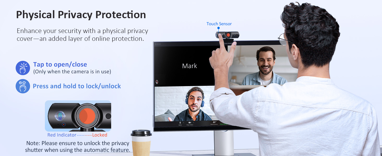A man uses his finger to close the privacy cover of the N930W