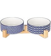 Selamica Ceramic 14 OZ Dog Bowls with Wooden Stand, Anti-Slip Dog Dishes Set for Cats &amp; Small Dog...