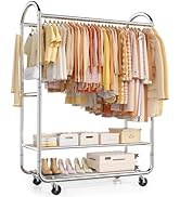 EAGMAK Heavy Duty Clothing Racks for Hanging Clothes 820 Lbs, Rolling Clothes Rack Double Rod Gar...