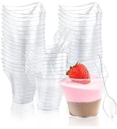 Qeirudu 4 oz Triangular Mini Dessert Cups with Spoons, 50 Pack Plastic Appetizer Cups Reusable Sh...