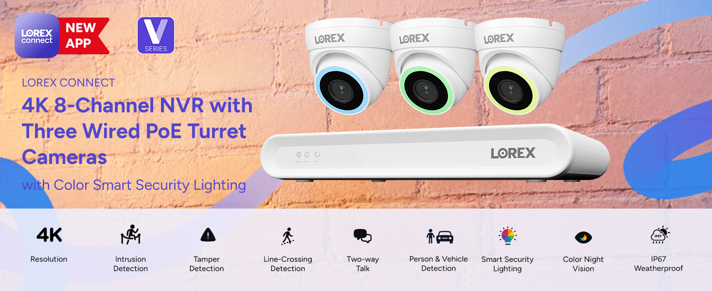 Lorex Connect V5 4K PoE Turret Cameras with Color Smart Security Lighting - White